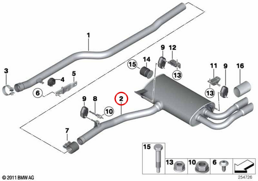 Silencioso trasero OEM 18308512524 para BMW F25 y F26. Original BMW.