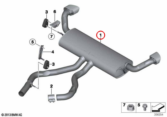 Silenciador traseiro OEM 18308572497 para BMW F15. BMW genuíno.