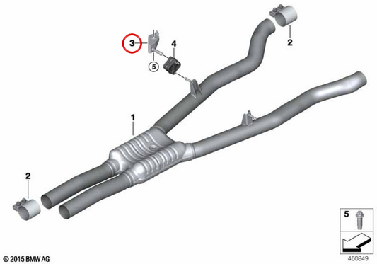 OEM 18308582063 Suporte de silenciador traseiro esquerdo para BMW G30, G31, G32, G11, G12. BMW genuíno.
