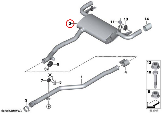 OEM posteriore silenzioso 18308593767 per BMW G02. BMW originale.