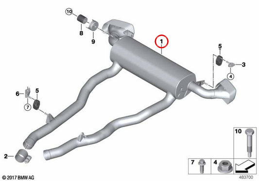 Silencioso trasero OEM 18308595366 para BMW G02. Original BMW.