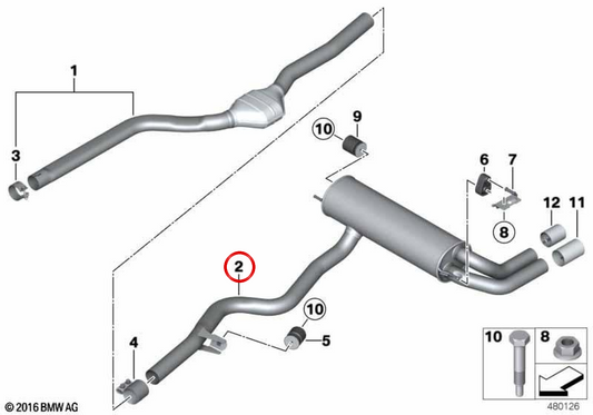 Silenzio posteriore OEM 18308597038 per BMW F20 e F21. BMW originale.