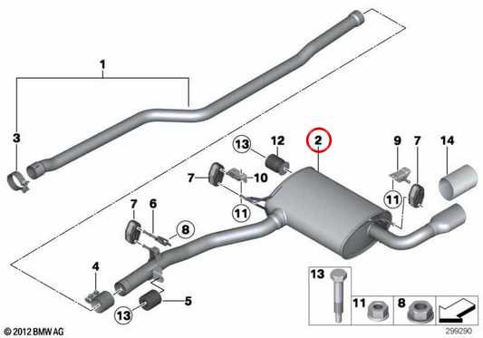 Silenciador traseiro OEM 18308597045 para BMW F34. BMW genuíno.
