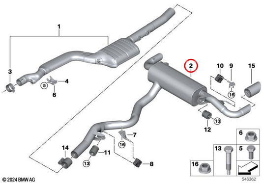 Silenciador traseiro OEM 18308599493 para BMW G20, G21, G22, G23, G26. BMW genuíno.