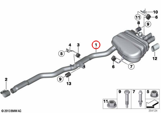 Silencioso trasero OEM 18308624569 para BMW F10, F11. Original BMW.