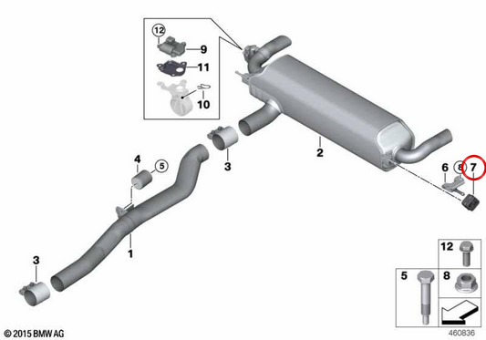 Soporte de escape OEM 18308635587 para BMW F70, G30, G31, G38, G60, G90, G32, G11, G12, G70, G14, G15, G16, U11, G01, G08, G45, G02, G29, U25. Original BMW.