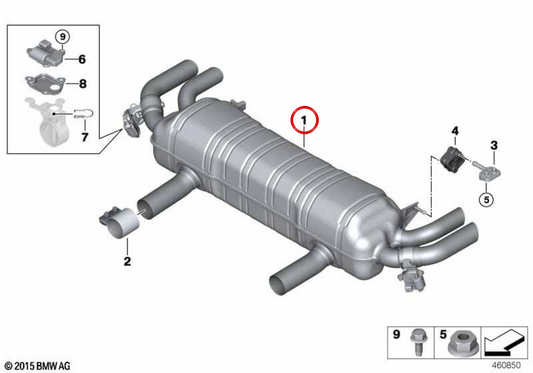 Silenciador traseiro com válvula de escape OEM 18308635595 para BMW G11, G12. BMW genuíno.