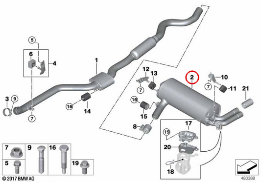 OEM rear silencer 18308638770 for BMW F20, F21. Original BMW.