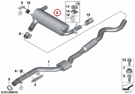 Silenciador traseiro OEM 18308643273 para BMW F34. BMW genuíno.