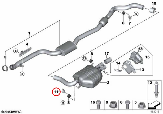 Silencieux arrière avant OEM 18308643656 pour BMW F30. BMW d'origine.