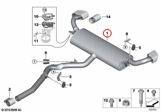 Arrière silencieux avec soupape d'échappement OEM 18308647339 pour BMW F15, F16. BMW d'origine.