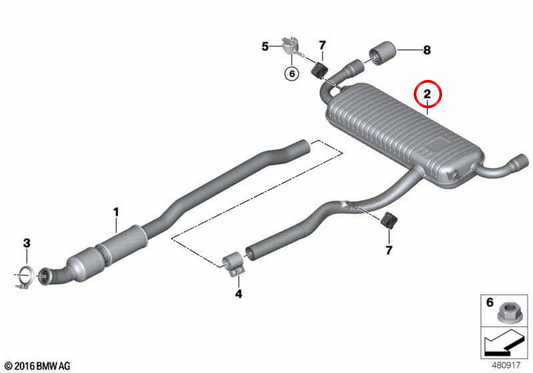 Silencioso trasero OEM 18308685852 para BMW F39. Original BMW.