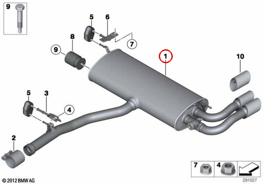 Silenciador traseiro com válvula de escape OEM 18308686885 para BMW F25. BMW genuíno.