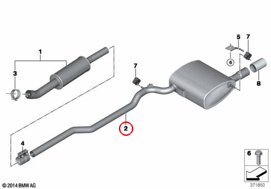 Silenziatore posteriore aggiuntivo OEM 18308687487 per MINI F55, F55 LCI. MINI originale.