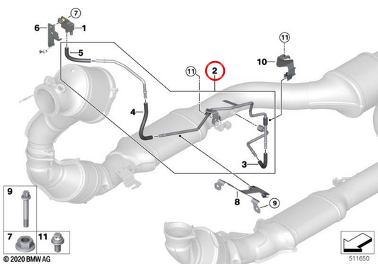 Pressure tube for particle filter OEM Gasoline 18309502561 for BMW F95, F96. Original BMW.