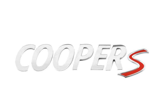 Inscripción "COOPER S" OEM 51142755618 para MINI R53, R56, F56, F55, Clubman, Cabrio, Countryman, Paceman... y más. Original MINI.