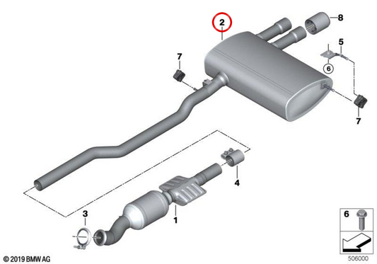 OEM additional muffler 18309797973 for MINI Cooper S F56 and Cooper S Convertible F57. Original MINI