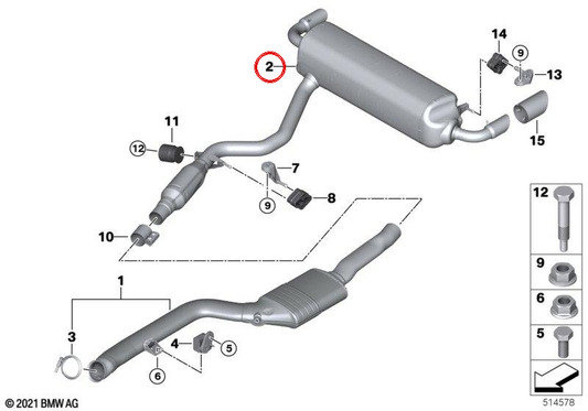 Silenciador traseiro com silenciador central para BMW Série 2 G42 (OEM 18309894278). BMW genuíno
