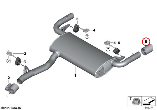 Embellient Exhaust tube left chromed OEM 18309894677 for BMW G01, G08, G02. Original BMW.