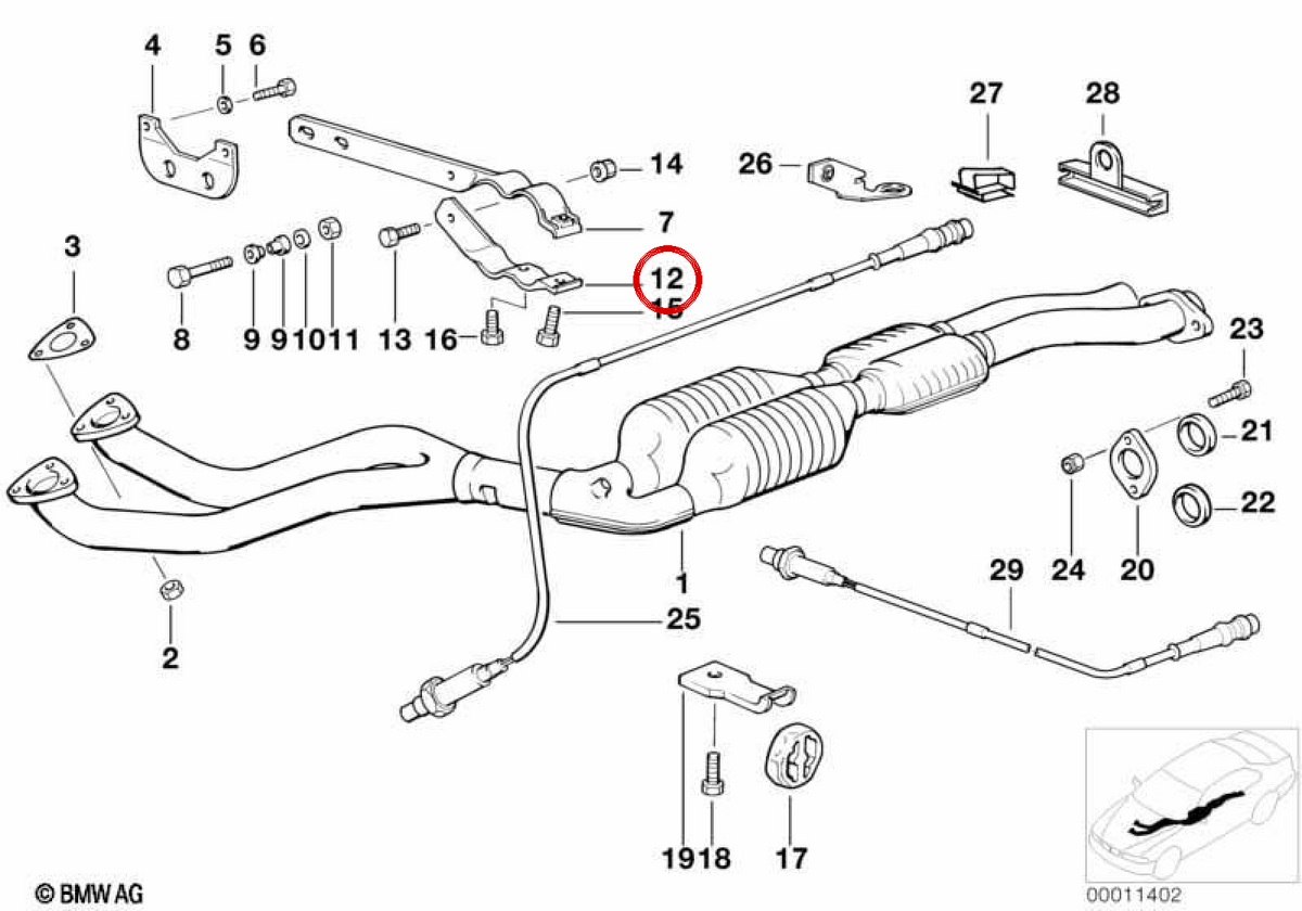 Abrazadera de escape OEM 18311728408 para BMW E36, E34. Original BMW.