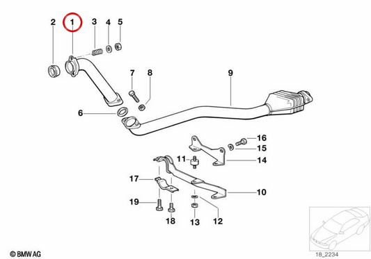 Tubo di scarico intermedio OEM 18312244290 per BMW E36. BMW originale.