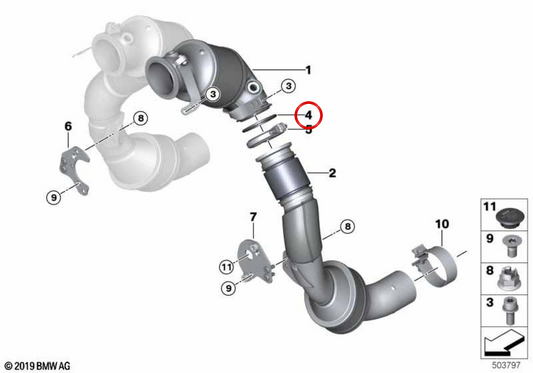Board pour catalyseur près du moteur OEM 18327856835 pour BMW F90, F91, F92, F93. BMW d'origine.