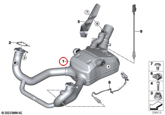Coletor de escapamento polido OEM 18511541100 para motocicletas BMW R 1300 GS, R 1300 GS Adventure, R 1300 RT, R 1300 R, R 1300 RS. Originais BMW Motorrad.