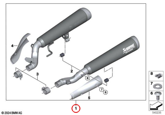 Silencieux arrière court noir mat OEM 18515A657B7 pour motos BMW R18, R18 Classic, R18 B. BMW Motorrad d'origine.