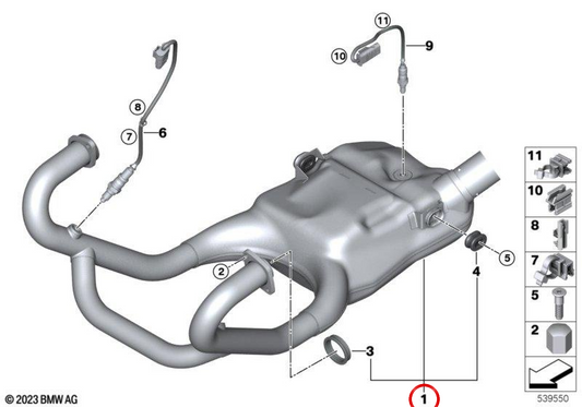 Collettore di scarico cromato OEM 18517106144 per moto BMW R 12 nineT, R 12 G/S, R 12... e altro ancora. BMW Motorrad originale.