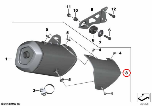 Couvercle d'échappement arrière OEM 18517729506 pour motos BMW C 600 Sport, C 650 Sport. BMW Motorrad d'origine.