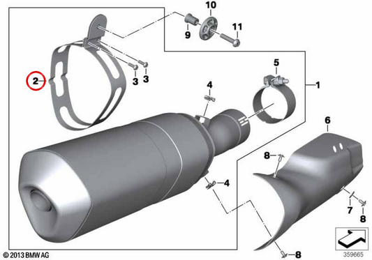 Supporto fascia silenziatore OEM 18518531077 per moto BMW R 1200 RT, R 1250 RT, R 1200 R, R 1200 RS. BMW Motorrad originale.