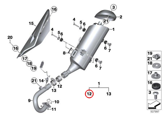OEM Auspuffdichtung 18518552506 für BMW C 400 GT (K08), C 400 X (K09) Motorräder. Original BMW Motorrad.