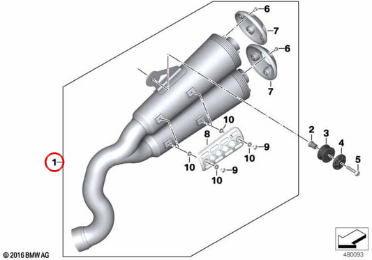 Silenziatore posteriore Scrambler OEM 18518561336 per moto BMW R nineT, R nineT Pure, R nineT Scrambler, R nineT Urban G/S. Originale BMW Motorrad