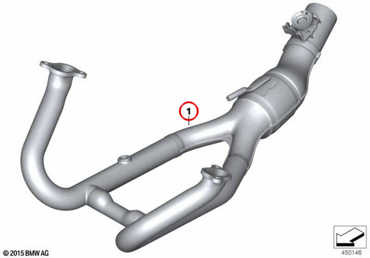 Collecteur d'échappement chromé OEM 18519829769 pour motos BMW R 1250 GS, R 1250 GS Adventure, R 1250 RT, R 1250 R, R 1250 RS. BMW Motorrad d'origine.