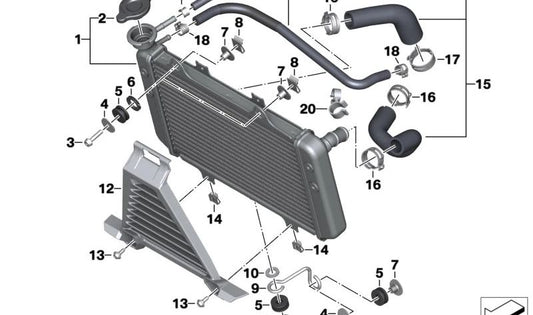 Radiador OEM 17118558350 para BMW Motorrad G310GS, G310R. Recambio original BMW para sistema de refrigeración. Compatible con modelos G310 (todos los años).