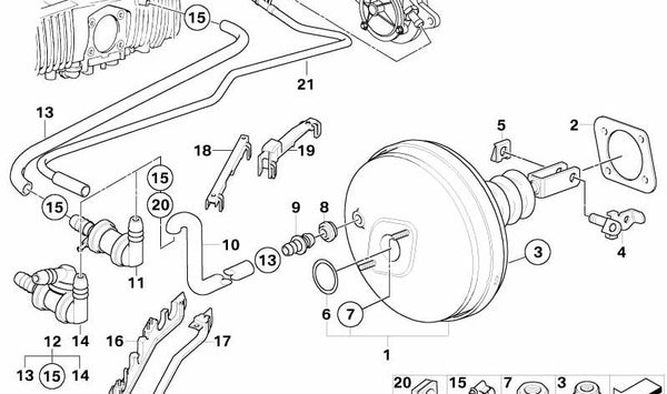 Tubo de vacío OEM 34331164083 para BMW E39. Recambio original BMW.