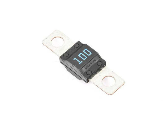 Fusible 100A OEM 61138364631 para BMW {E81,E82,E87,E88,F20,F21,E46,E90,E91,E92,E93,F30,F31,F34,F35,F32,E39,E60,E61,F10,F11,E63,E64,F12,F13,E38,E65,E66,E84,E83,E53,E70,E71,E72,E85,E86,E89,E52} y MINI {R50,R52,R53}. Original BMW y MINI.