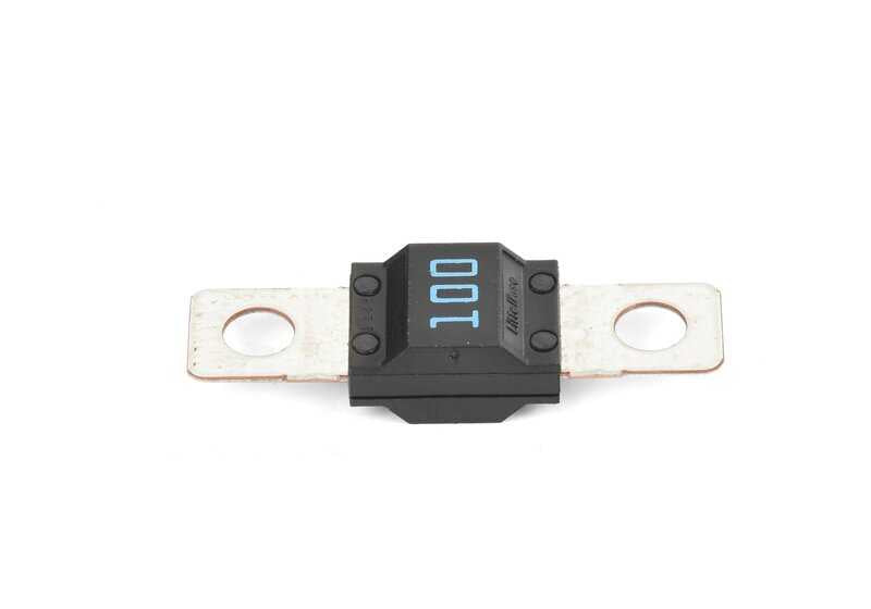 Fusible 100A OEM 61138364631 para BMW {E81,E82,E87,E88,F20,F21,E46,E90,E91,E92,E93,F30,F31,F34,F35,F32,E39,E60,E61,F10,F11,E63,E64,F12,F13,E38,E65,E66,E84,E83,E53,E70,E71,E72,E85,E86,E89,E52} y MINI {R50,R52,R53}. Original BMW y MINI.