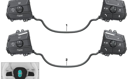 Interruptor para volante multifunción OEM 61315A7A4D4 para BMW Serie 1 (F70), Serie 2 (U06), X1 (U11, U12) y X2 (U10). Recambio original BMW.