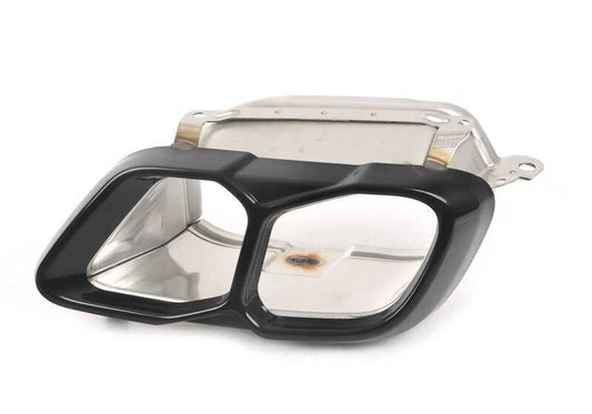 Embellecedor de escape izquierdo negro brillante OEM 51125A1FA17 para BMW X5 G05 M60i xDrive, X6 G06 M60i xDrive y X7 G07 xDrive M60i. Original BMW.