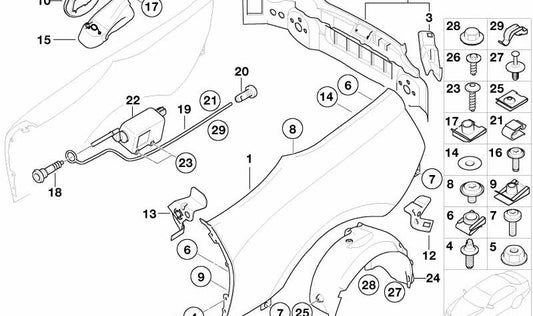 Panel interior trasero OEM 41347176705 para BMW Z4 E85. Pieza original BMW.