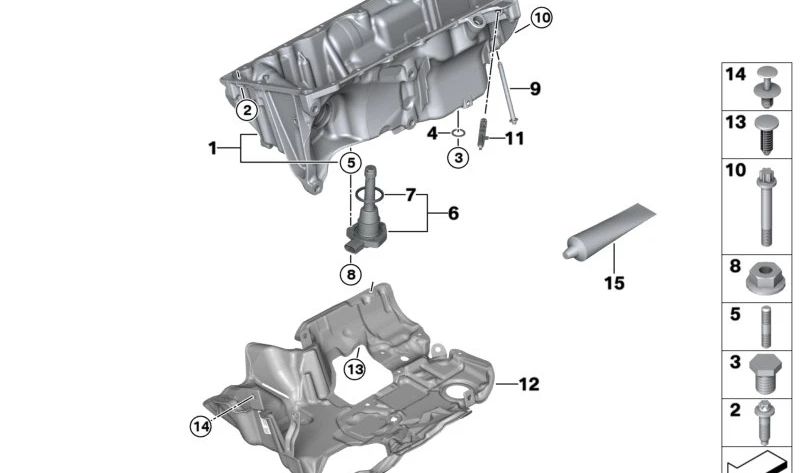 Cárter de aceite OEM 11138580124 para BMW G42, G20, G21, G28, G22, G23, G26, G30, G31, G38, G60, G61, G68, G12, G01, G08, G45, G02, G05, G18, G06. Original BMW.