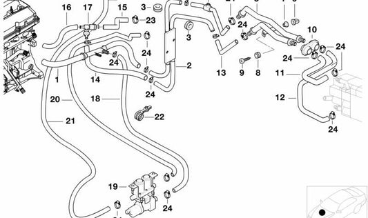 Tubo doble calefacción OEM 64218385059 para BMW E39. Conduce el calor entre componentes del sistema de climatización. Original BMW.