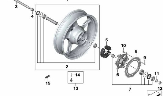 Rueda trasera negra OEM 36318558270 para BMW Motorrad G310 R, G310 GS, G310 RR. Original BMW Motorrad.