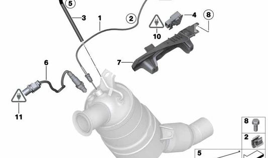 Soporte sensor presión / cable sonda lambda OEM 13627805459 para BMW E81, E82, E87, E88, E90, E91, E92, E60, E61, E63, E64, E83, E70, E71. Original BMW.