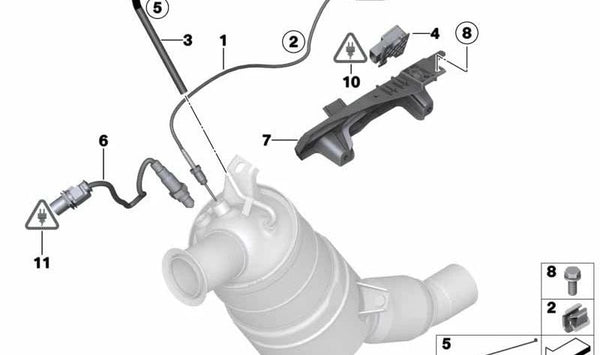 Soporte sensor presión / cable sonda lambda OEM 13627805459 para BMW E81, E82, E87, E88, E90, E91, E92, E60, E61, E63, E64, E83, E70, E71. Original BMW.