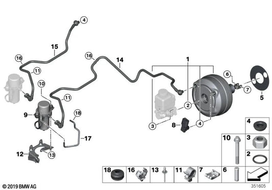 Vacuum line with non-return valve for BMW I12, I12N, I15 (OEM 34336859075). Original BMW