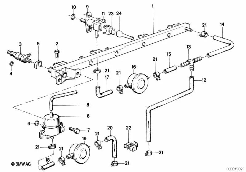Válvula de injeção para BMW Série 3 E30, Série 5 E28, Série 6 E24 (OEM 13641273271). BMW originais.