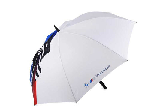 Paraguas BMW Motorsport blanco OEM 80232864011 con apertura automática y logo original BMW M. Accesorio original BMW apto para cualquier modelo. Ideal para fans de BMW Motorsport. Original BMW.