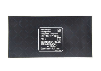 Etichetta indicativa "super senza piombo" OEM 71212122599 per BMW E46 {316i, 316CI}. Segnale di carburante BMW originale.